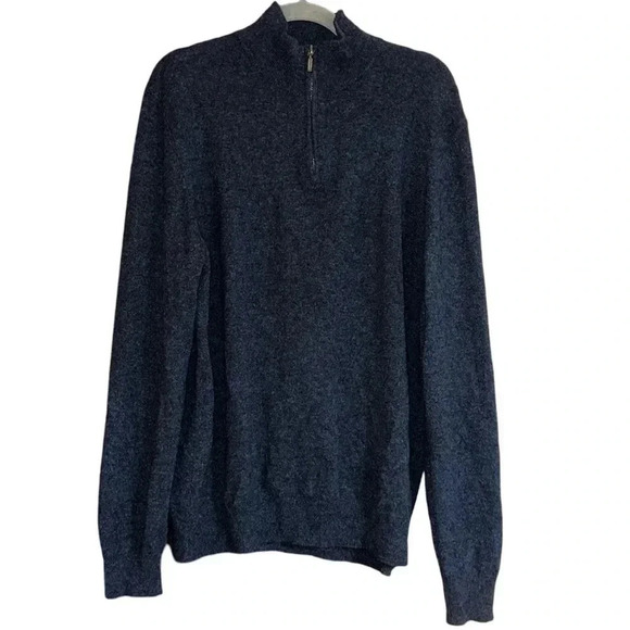 Bloomingdale’s Navy Blue 100% Cashmere 1/4 Zip Pullover Size Large - Picture 1 of 8